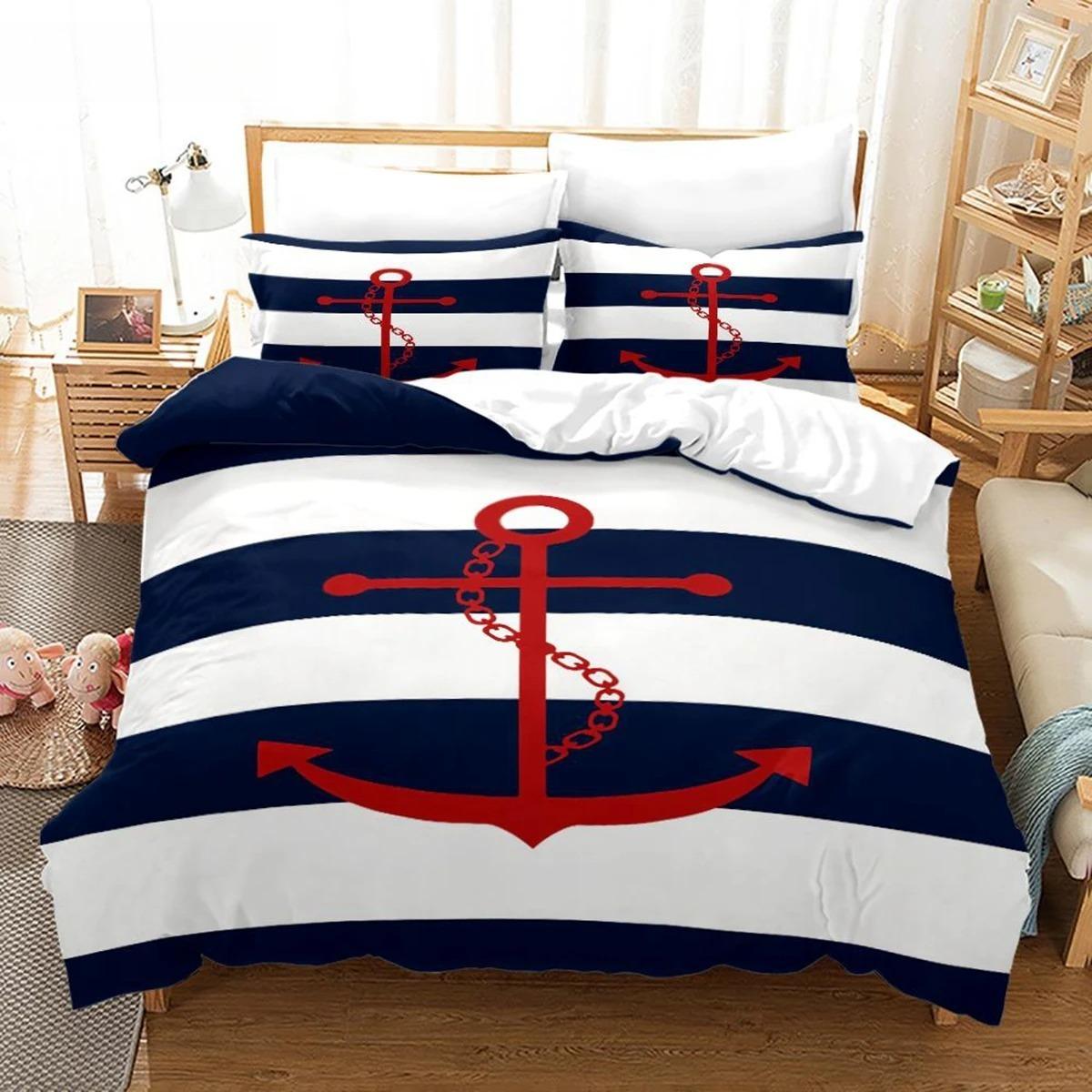 Nautical Ocean Anchor Bedding Set Soft Comforter Cover With 1/2pcs Pillow Shams For Kids Adults Ocean Spirit Quilt Cover 135x200cm