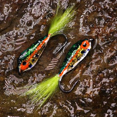 2 pezzi #10 epossidico minnow Streamer Fly colore arancione trota pesca a mosca cucchiaio esca esca