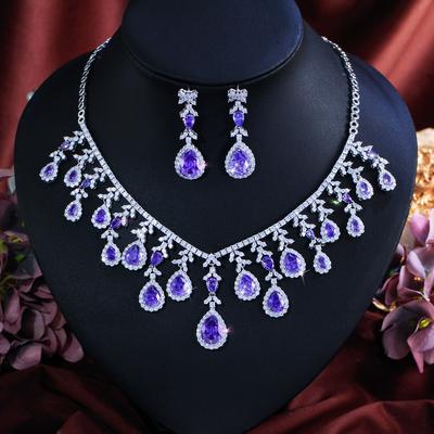 Wind Luxus Braut Zirkonia Schmuckset Halskette Ohrringe Set Kette Schmuck