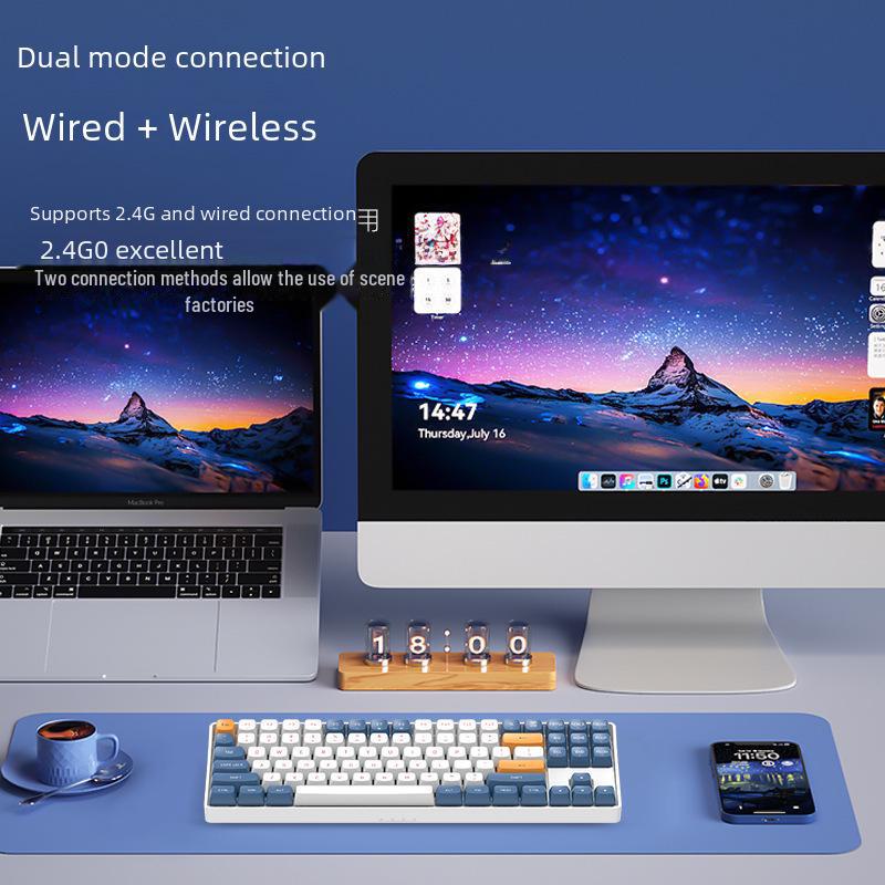 Patriot A87 Rechargeable Wireless Mechanical Keyboard, Full-Key Anti-Ghosting, Wired/Wireless, Blue Switches for Office & Gaming.