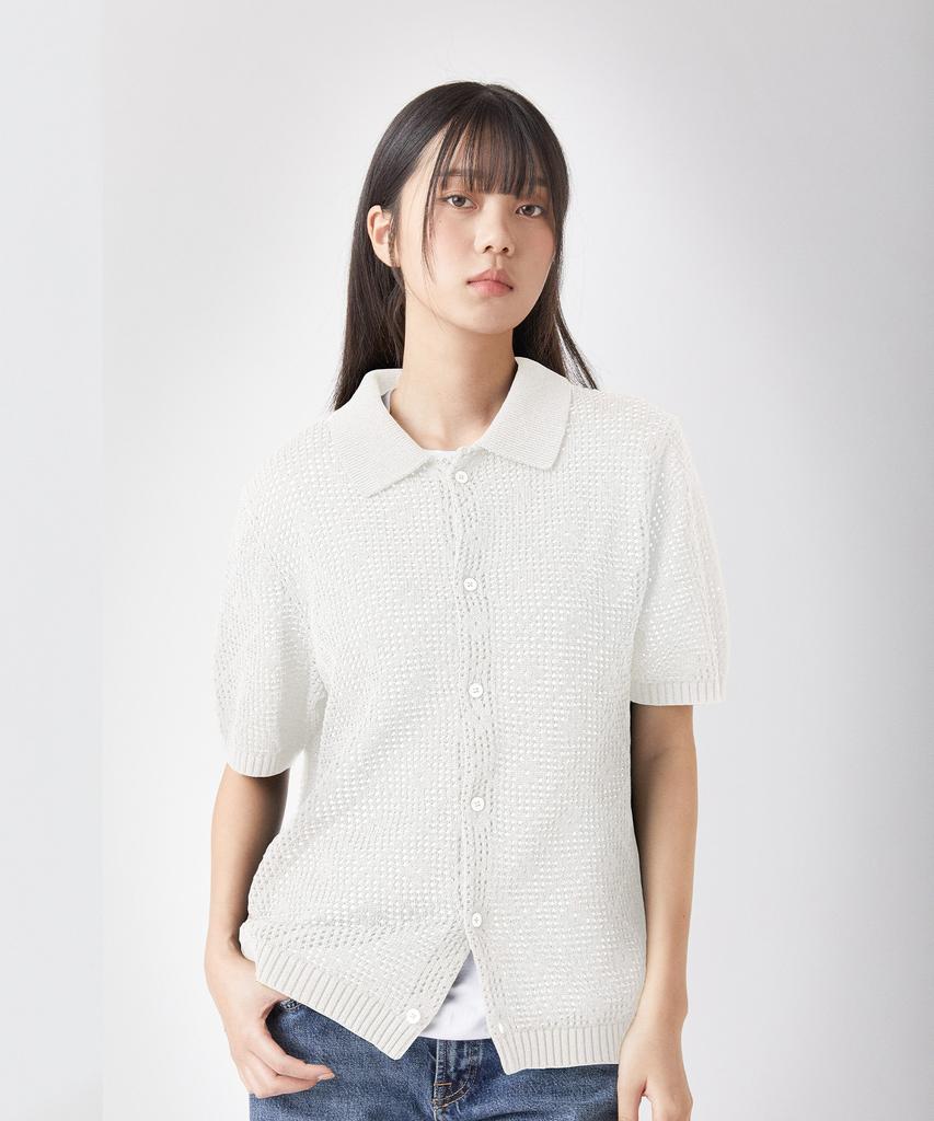 Mannergram Crochet Short Sleeve Collared Knit - 3 Colors