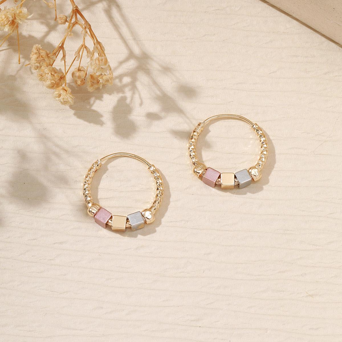 Japanese-Korean Three-Color Stylish Sweet Square Hoop Earrings