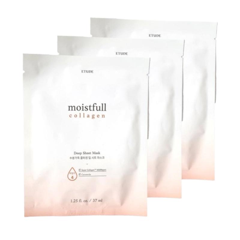 Etude New Moistfull Collagen Deep Sheet Mask – 3 Sheets | Hydrating Low-Molecular Collagen Facial Mask 3 Sheets