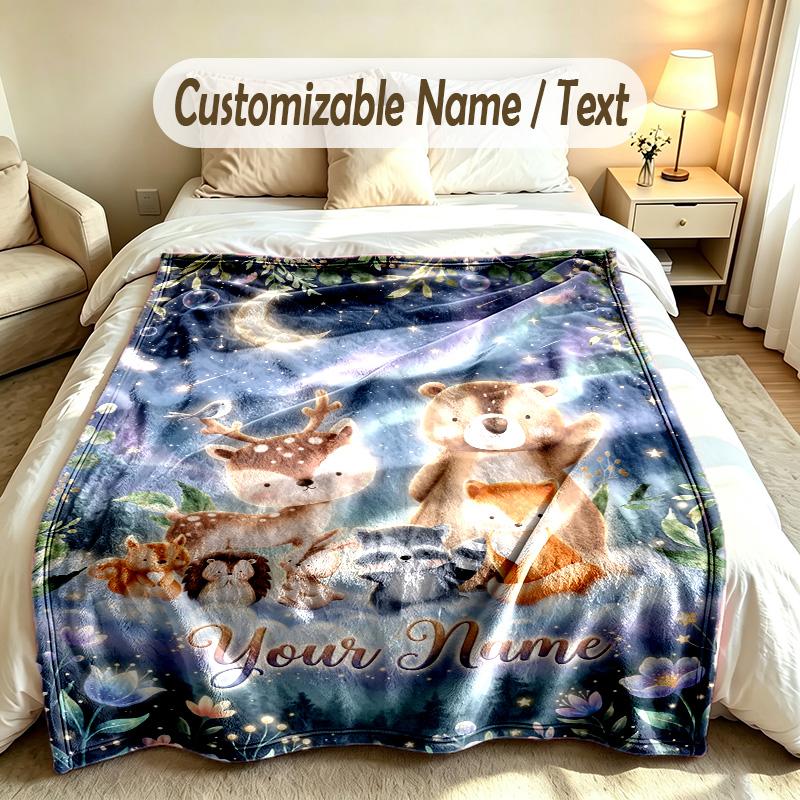 Forest Nature Theme Custom Blanket Personalized Name & Text Customized Soft Warm Throw Blanket Home Decor