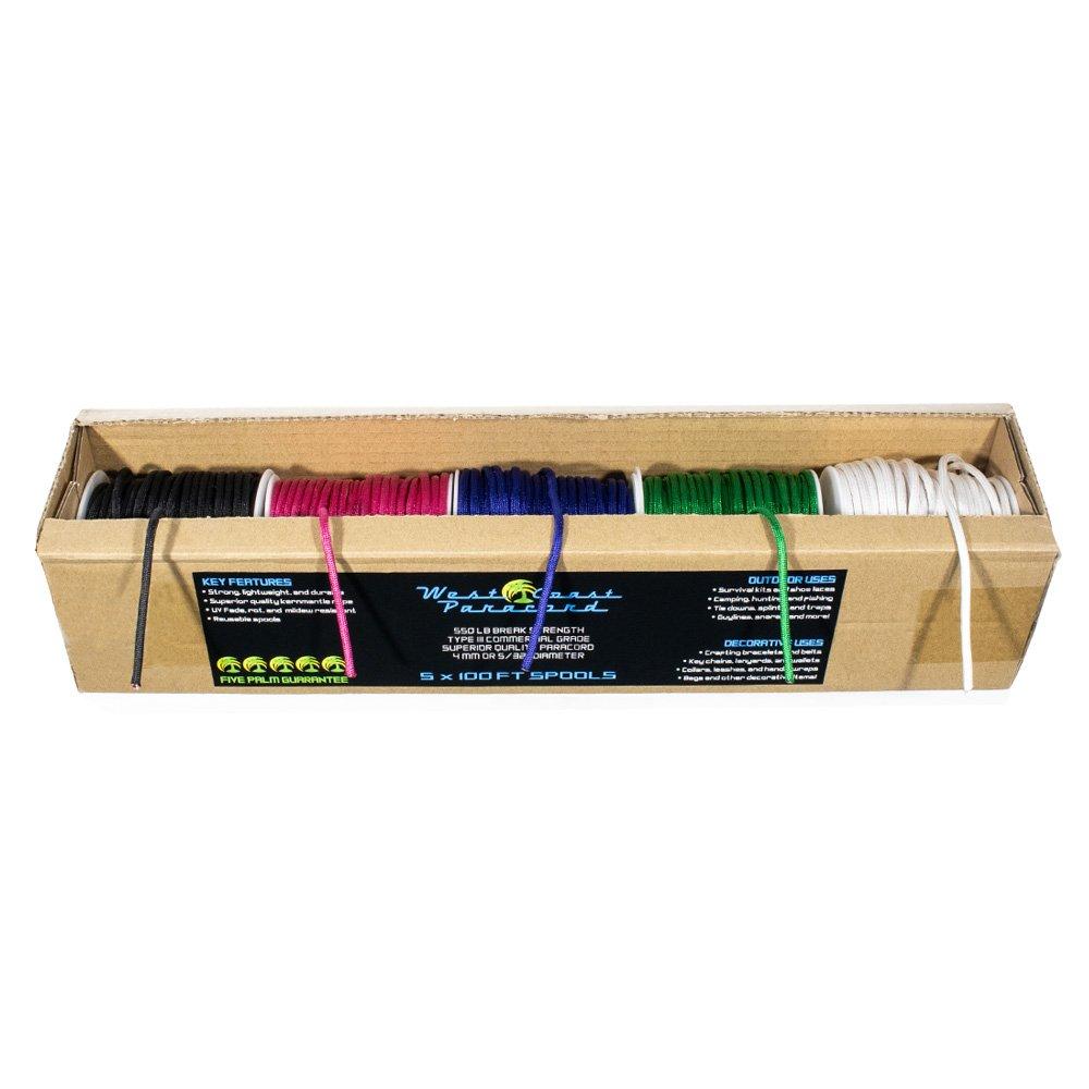

West Coast Paracord Paracord Variety Supply Type III 550 Paracord Box Set 30m Reel 5 Colors 5 Reels Основные цвета - (100 футов) (Основные цвета)
