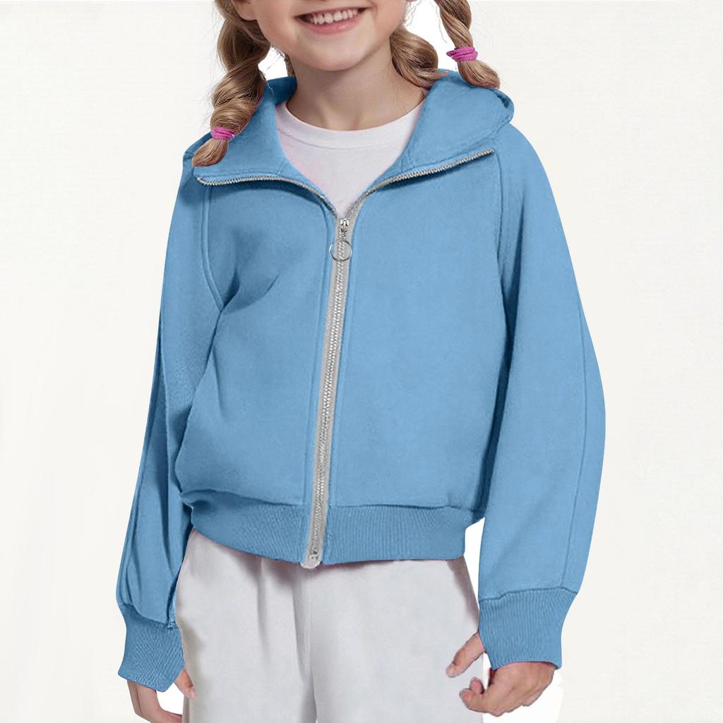 Children's Fashion Solid Color Long Sleeved Hooded Sweatshirt, Girls' Hoodie Jacket