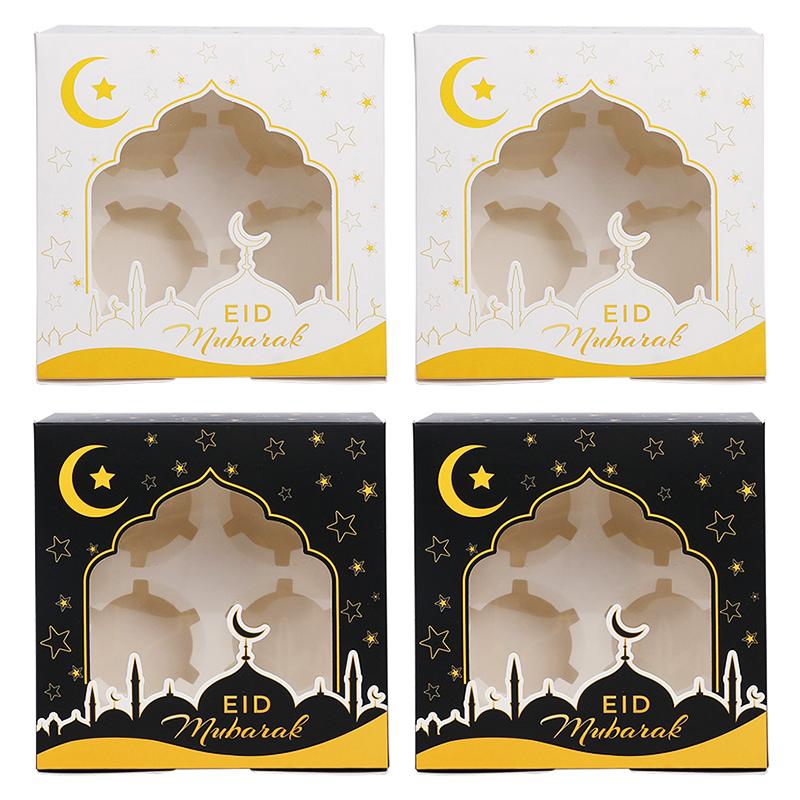 1/4pcs Eid Mubarak Cake Box Ramadan Kareem Muffin Cupcake Packing Boxes 2025 Islamic Muslim Party Decor Supplies Candy Gift Bag