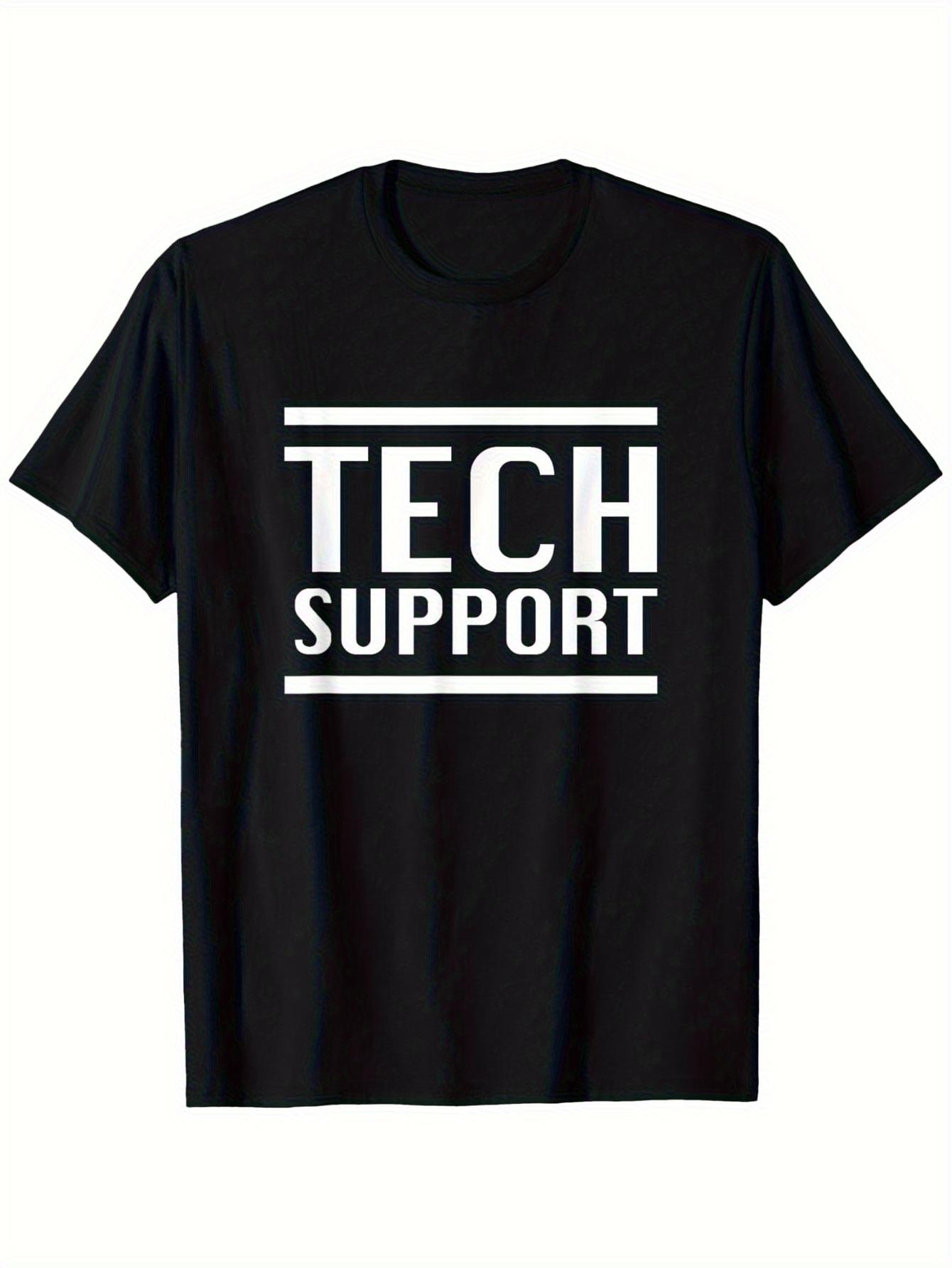 

Tech Support Men s Classic Black T-Shirt - 50% Cotton Short Sleeve Round Neck with Bold White TECH SUPPORT Graphic Print - Casual Breathable Tee XXL