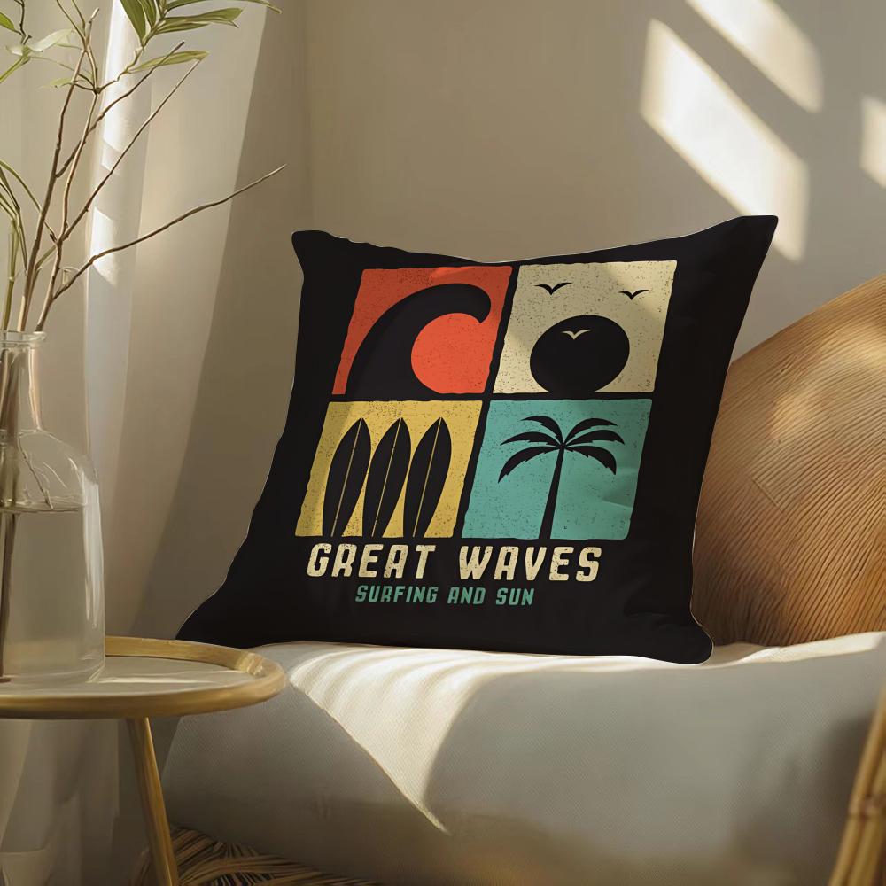 Surfen Patroon Kussenhoes Zacht Kort Pluche Kussenhoes Gladde Gezellige Textuur Esthetische Kussenhoes Woondecoratie