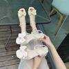 Soft leather high heels women's summer 2025 new fashion versatile bow comfortable word with thick heel sandals women