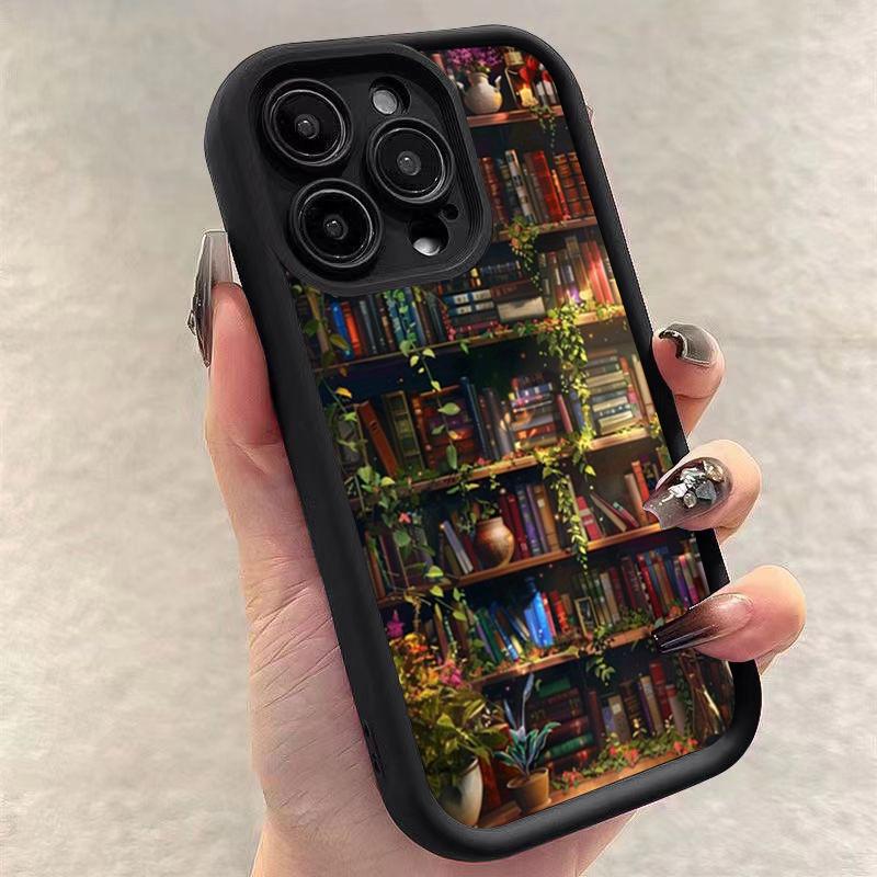 Case for Xiaomi Redmi Note 14 13 12 11 Pro Plus 12S 11S 10S 10 Redmi 13C 12C 14C 4G Flowery Bookshelf Painting Soft Phone Cover