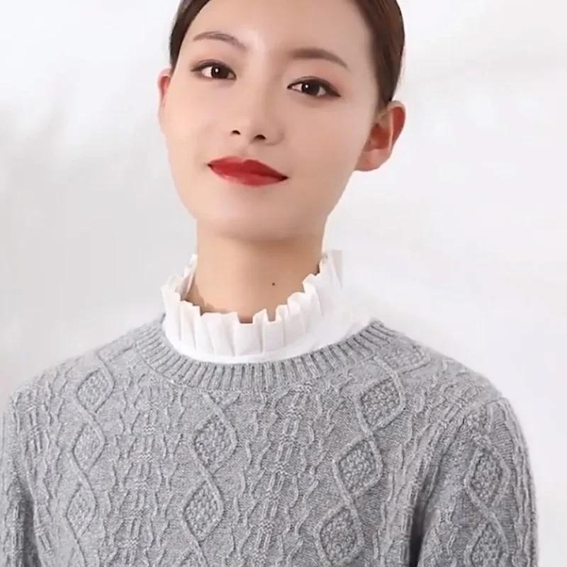 Female Stand Ruffle Shirt Fake Collar Womens Detachable False Collar White/Black/Pink Sweater Blouse Top Faux Collar Neckwear