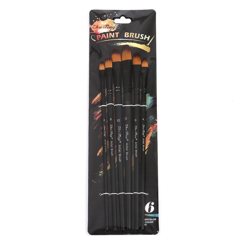 Set de 6 perii de păr din nailon pentru studenții de artă transfrontalieri - Perfect pentru pictură DIY, acuarelă, pictură acrilică și pictură în ulei.