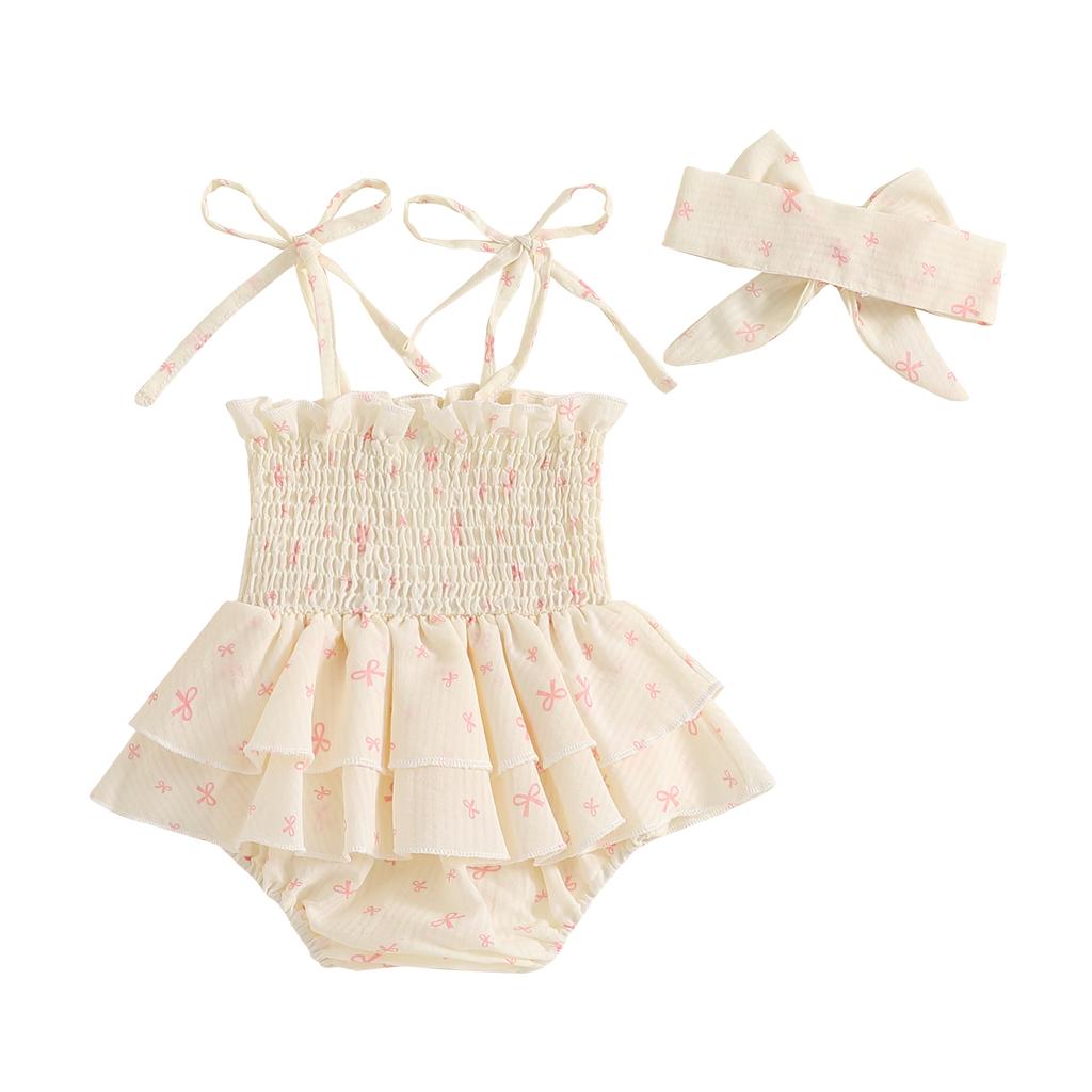 Newborn Girl Outfit, Heart Print Sleeveless Romper Dress with Hairband Summer Clothes