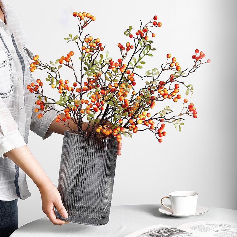 3pcs Artificial Plants Branch Orange Autumn Fruit Berries 70cm Foam Berry Plastic Fake Flower Home Ornaments Decoration