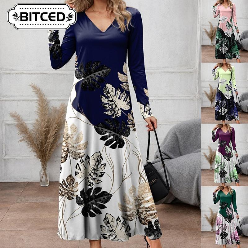 BITCED Fashion Autumn Winter Long Sleeve V-Neck Casual Dresses