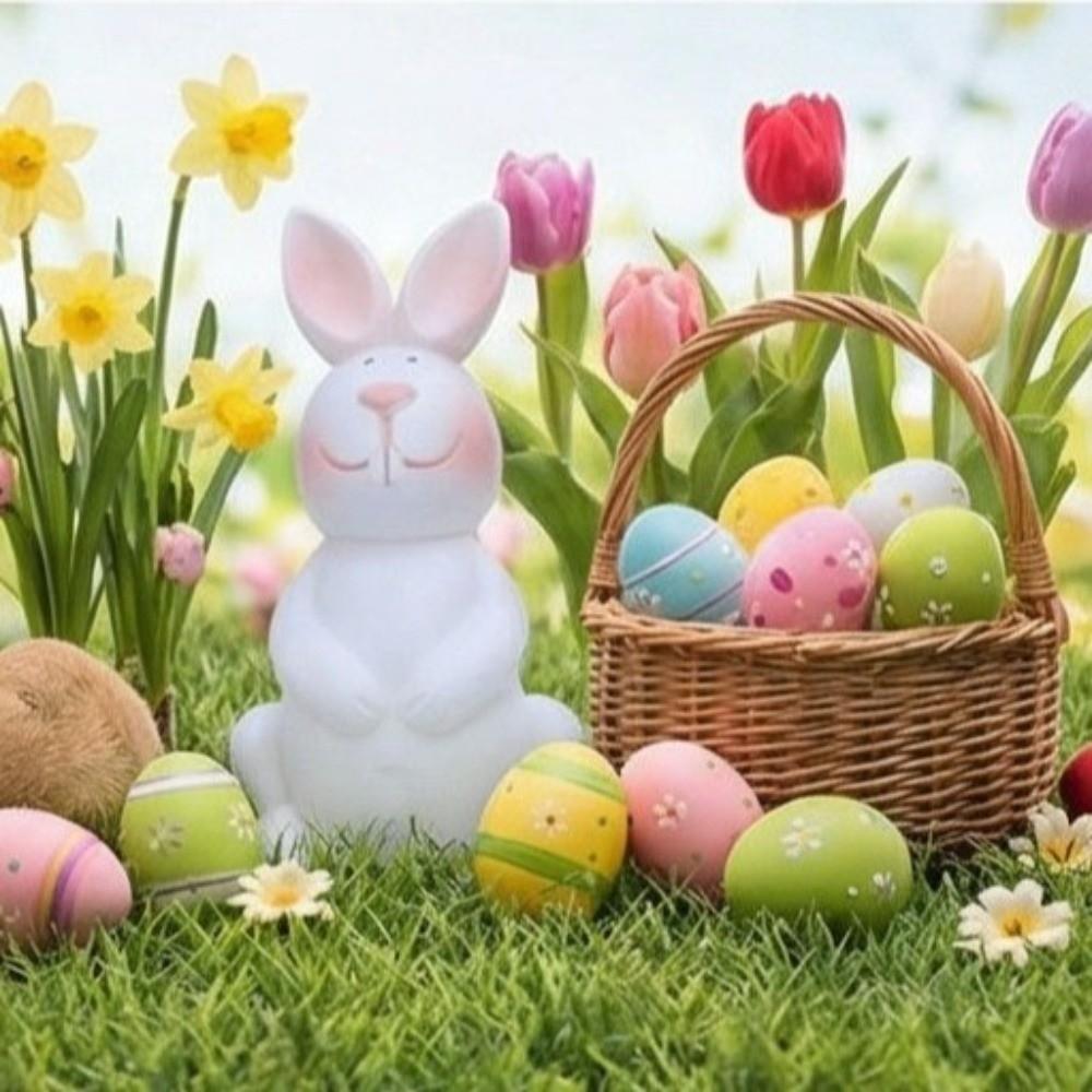 Cartoon Easter Bunny Ornament Plastic Rabbit Figurine Rabbit Statue  Easter Celebration