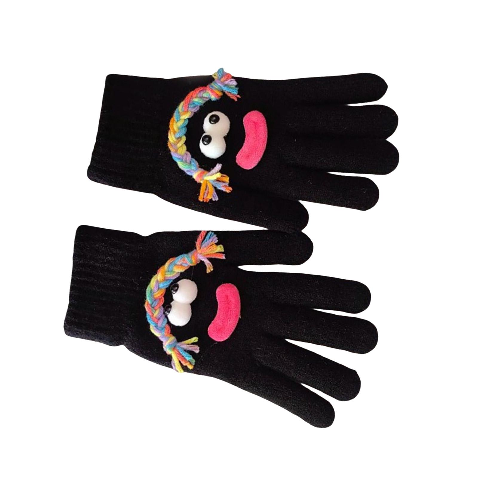 

Мультяшные перчатки «Сосисочные пальцы» с пальцами для сенсорного экрана, мягкие и эластичные короткие перчатки для студентов, девочек, для повседневной носки чёрный