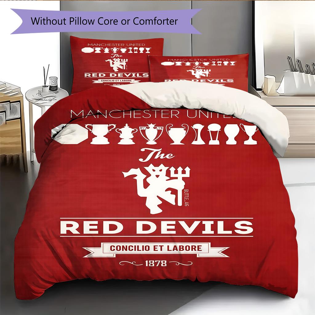 Man Utd Pattern Bedding Quilt Set Quilt Cover Pillowcase Home Decoration Birthday Gift (1 * Duvet Cover + 2 * Pillowcase, Without Core)