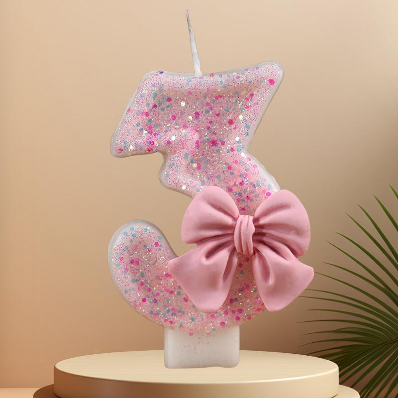 Cute Pink Bow 3D Number Cake Candles for Birthday Party Decorations Birthday Decoration Cake Decorating Tools gender reveal NONE