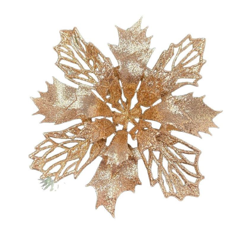 15Cm Christmas Simulation Christmas Flower Gold Dust Flower Christmas Ornament Flower Head Double Layer Hollow Gold Dust Flower