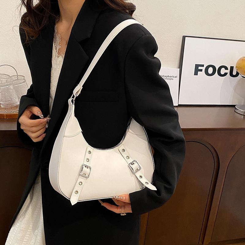 Womens Fashionforward Small Pu Crescent Bag With Unique Rivet Accents