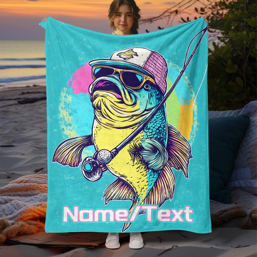 

Name Fish Fleece print Blanket, suitable for sofa, bed, birthdays, children, fishing enthusiasts, friends, gifts 75x90cm