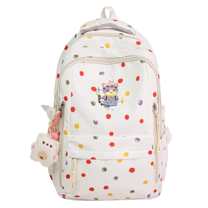 Dot Print Backpack Junior High School Student Lightweight Schoolbag Girl's Large Capacity Backpack