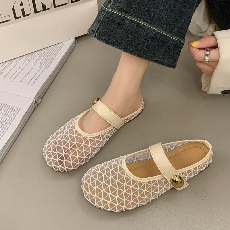 Fashion Shoes Ladies' Slippers Lace Slipers Women Cover Toe 2025 Flat Rubber Slides Shoes Cover Toe Lace Slippers Flat Slides Slipers Wo