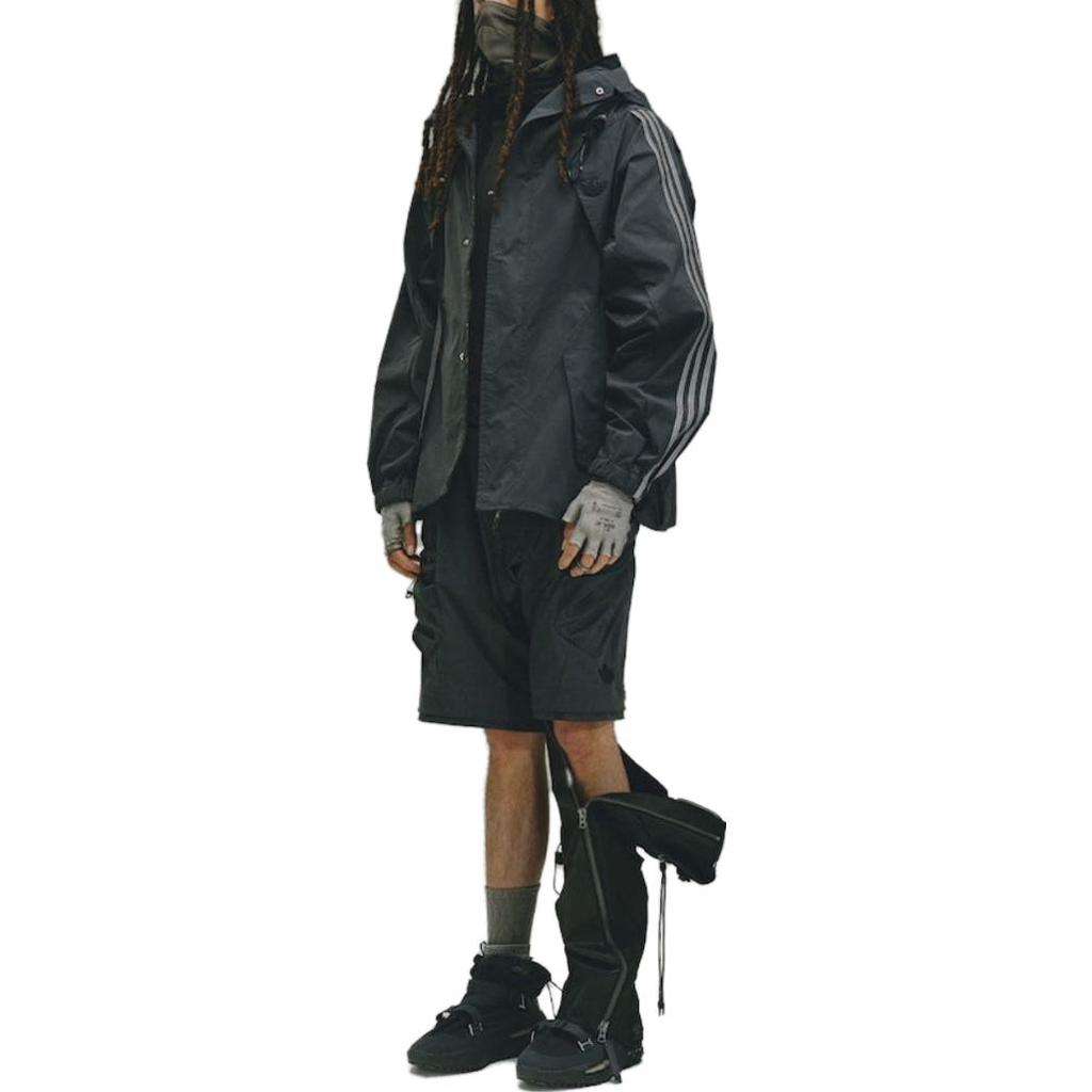 Adidas Originals X HAMCUS FW23 Three-Stripe Track Survey Hooded Jacket Unisex Jacket Charcoal-Black IX7079