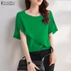 ZANZEA Blusa holgada informal de manga corta con cuello redondo de verano para mujer