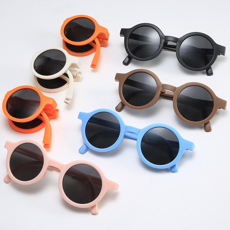 Fashion Kids Outdoor Portable Folding Sunglasses Retro Round Frame Eye Protection Sun Glasses for Boys Girls Children Travel Eyewear