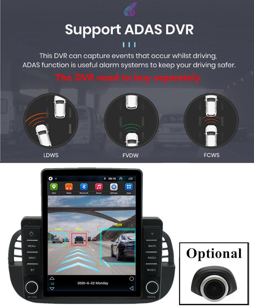 9.5" 2+32GB Vertical Android 10.1 Stereo Radio GPS Navigation For 07-15 Fiat 500