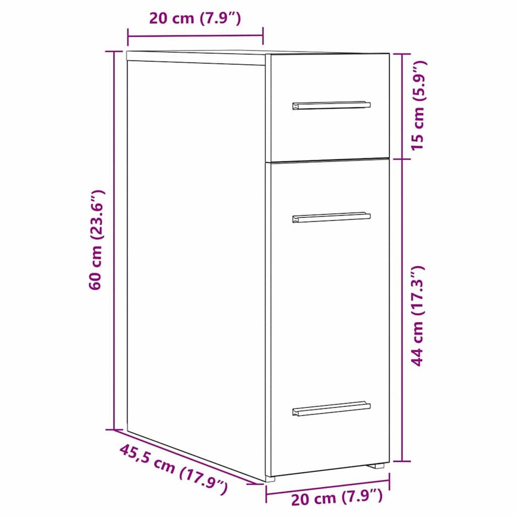 Badezimmerschubladenschrank, Schmaler Schubladen-Aufbewahrungsschrank, Schmales Badezimmereckregal, 20x45,5x60 Cm