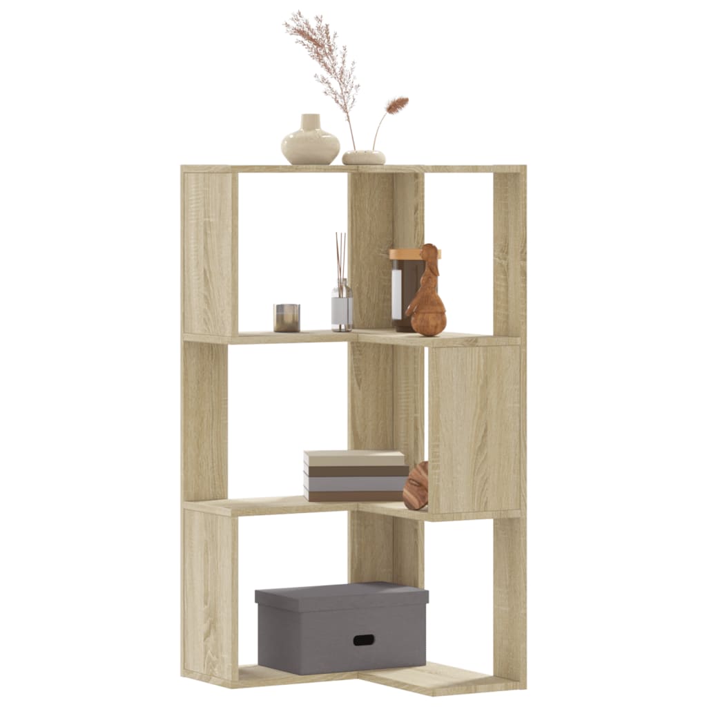 Corner Bookshelf 3 Shelves Sonoma Oak Finish 50 X 50 X 102 Cm Engineered Wood