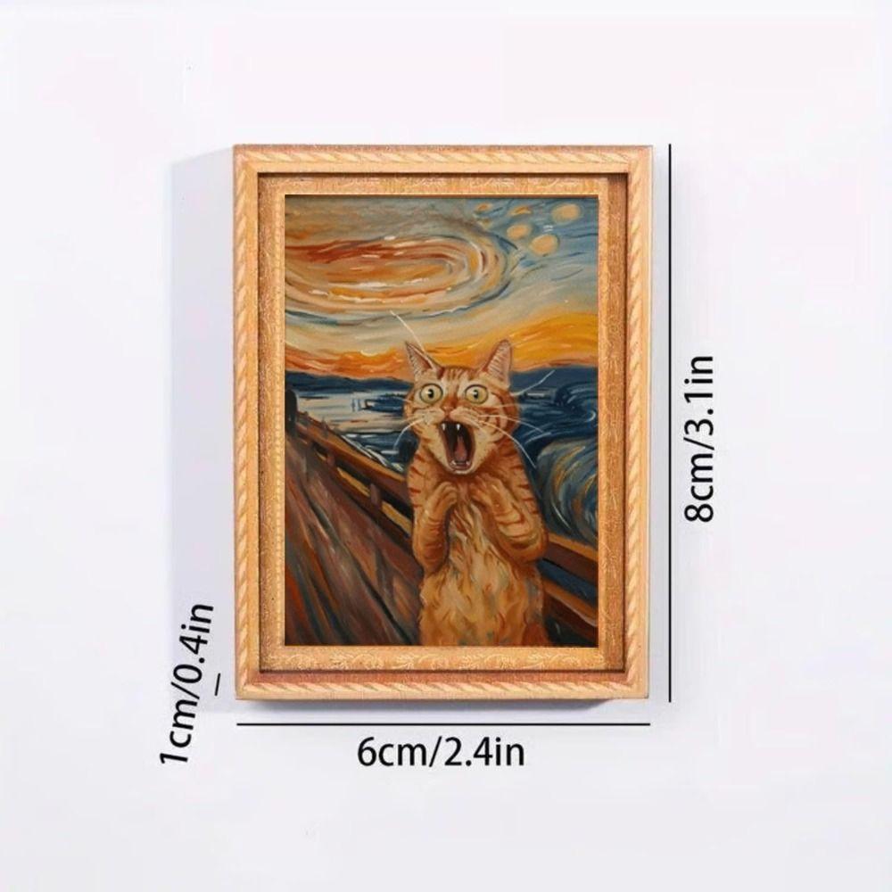 Kattmönster Träram Kylskåpsmagneter Oljemålning Stil Svart Katt Kylskåpsmagneter