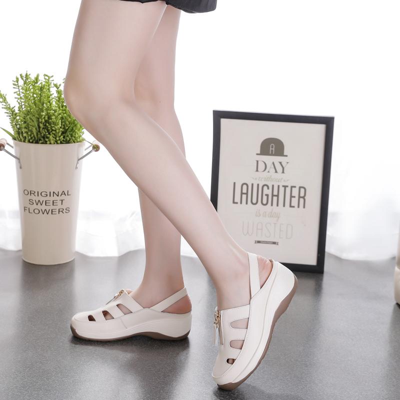 Women Sandals New High Quality Buckle Strap Sandals Women New Closed Toe Office and Career Summer Solid Wedge Shoes for Women