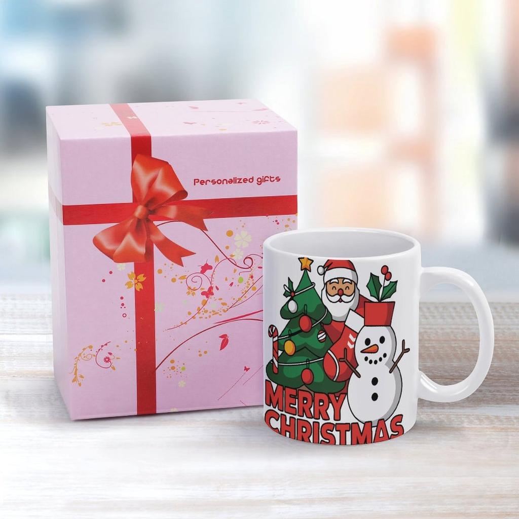 11oz White Ceramic Drinking Mug with Smooth Handle, Double-Sided Print and Glossy Surface for Coffee Lovers and Home Use