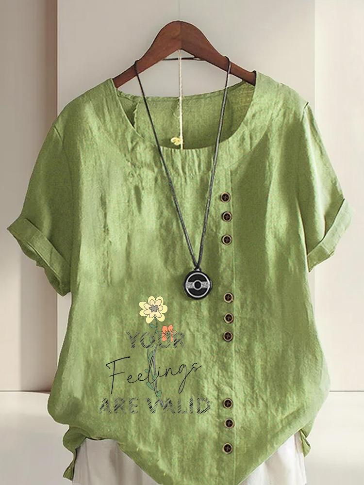 

Women s Fashion Floral Alphabet Print Casual Cotton Linen Short Sleeve Round Neck T-shirt Shirt Leisure Loose Summer Blouse Tops 5XL зелений