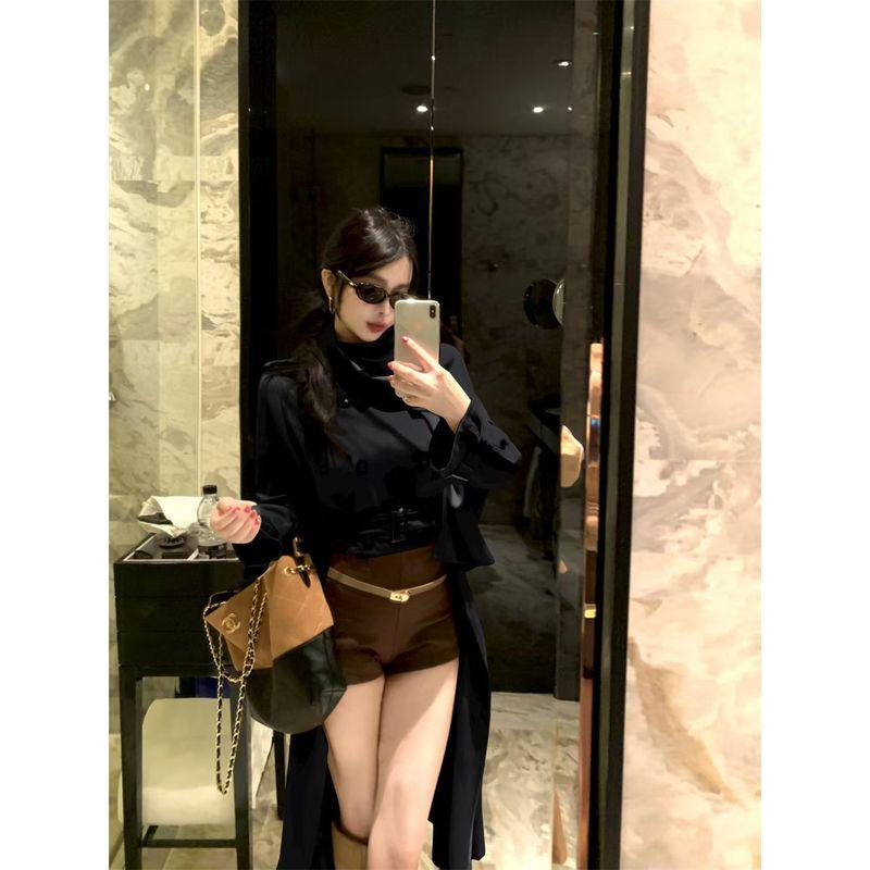 Kumikumi Fancy Pure Color Elegant Asymmetrical Long Sleeve Trench Coat Women's Clothing Autumn Slimming Easiest for Match Tops