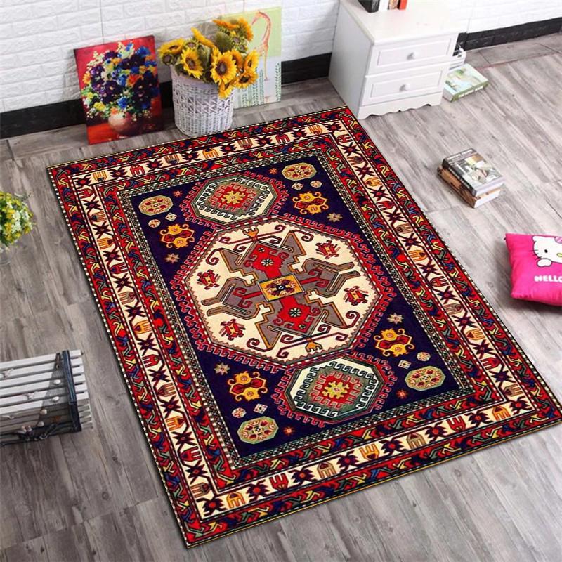 Traditional Ethnic Ornament Print Area Rug, Non-Slip Soft Floor Mat for Living Room Bedroom Home Decor Carpet