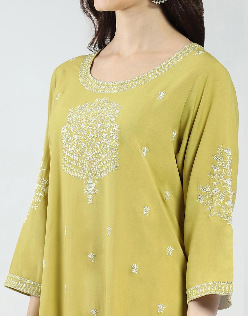 MONTE CARLO Women's Self Design 3/4 Sleeve Regular Fit Kurti