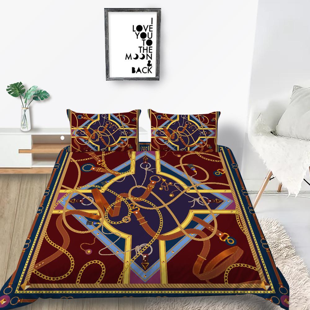 Klassische Luxusbettwäsche, luxuriöser Druck, Bettbezug, Kissenbezug, 2 oder 3 Doppelbetten in voller Größe, Mikrofaserstoff, weich, waschbar, mit Reißverschluss, Heimdekoration