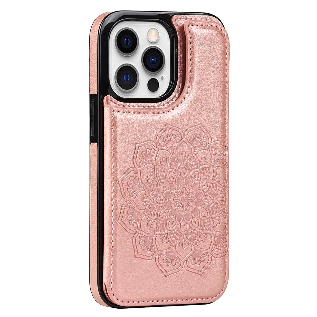 For iPhone 14 Pro Cell Phone Case Mandala Imprinted Drop Proof PU Leather+TPU Cover