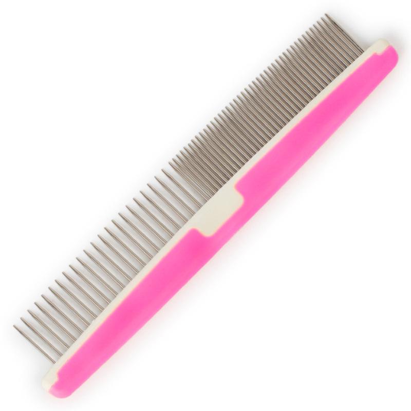 

Color plastic pet grooming comb, dense double-toothed hair open-knotted fluffy hair modeling pet comb 091108 рожевий