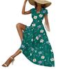 European and American summer V-neck long dress, flower printed small flying sleeves waist A-shaped dress