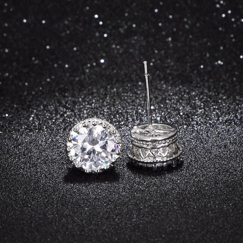Sterling  AAA Cubic Zirconia Round Stud Earrings for Women Wedding Engagement Jewelry Fashion Female Accessories