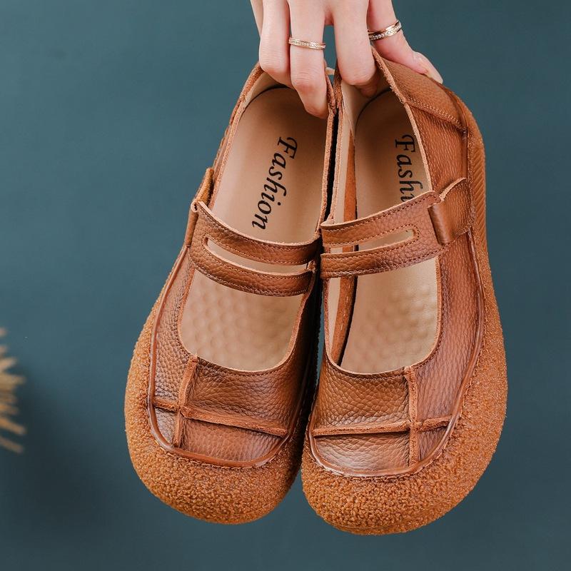 

Женские удобные балетки из натуральной кожи с перфорацией, туфли Мэри Джейн, легкие, мягкие, на липучке, обувь медсестры, женские мокасины на ремешке 39