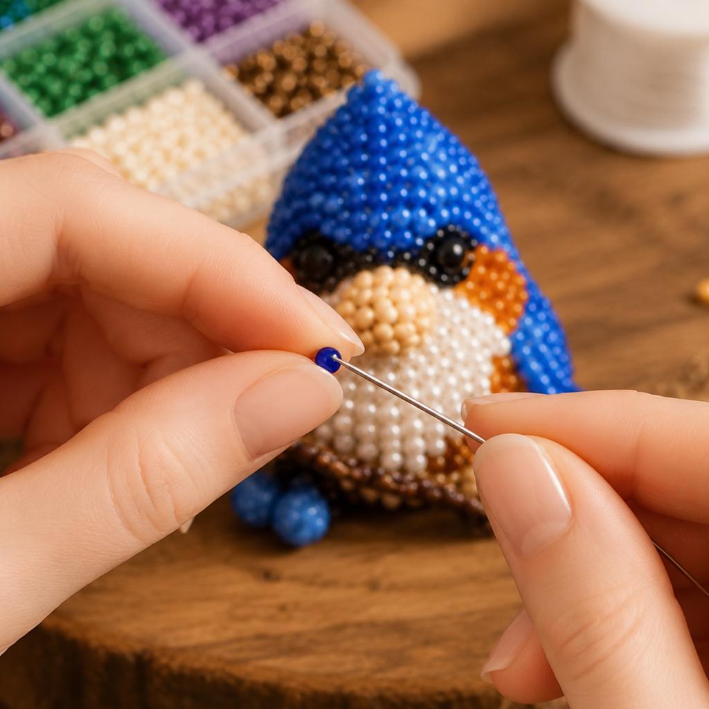 3D Beaded Bird Gnome DIY Kit 4-Piece Set Includes Step-by-Step Instructions Materials and Tools for Crafting Detailed Miniature Gnome Figures