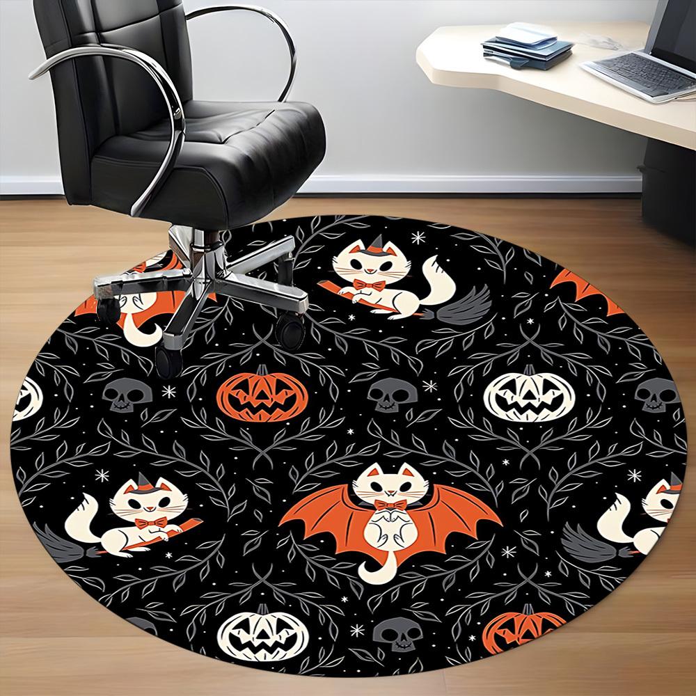 1pc Halloween Cats Office Round Area Rug, Indoor Mat Suitable For Office, Under Office Chairs Bedroom Living Room Home Decor, Room Deco